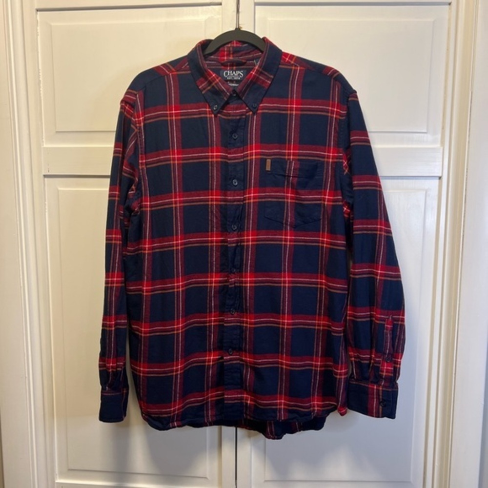 Chaps Men's Performance Brushed Flannel Button Down Shirt Size Men’s XL Blue/Red